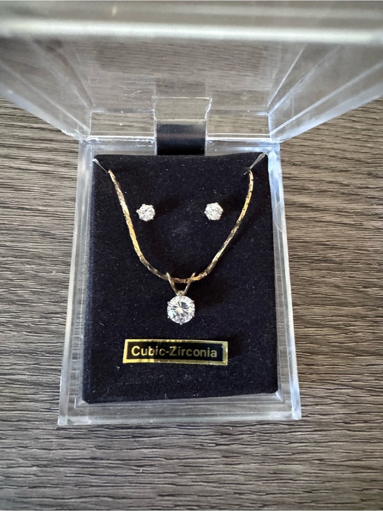Jewelry - Cubic Zirconia Gold-Tone Necklace & Stud Earrings Set